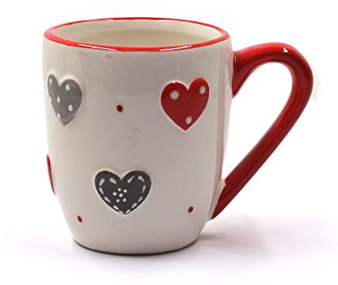 Tabac du Bassigny Mug céramique 10 cm à motif Coeurs et Pois bord rouge