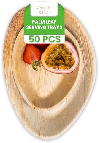 Canape King 50x Palm Leaf Oval Plates - Eco-Friendly Biodegradable Tableware for Hot & Cold Food - Disposable Plates Perfect for Wedding, Parties, Christmas, Catering Events (26 x 16cm)