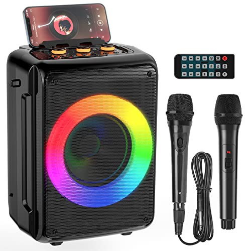 JYX Karaoke Machine with 2 Microphones, Portable Bluetooth 5.3 Karaoke Speaker for Adults, Home Party Speaker with DJ Light for Outdoor, Events, Gathering, PA System Support TV Connectivity