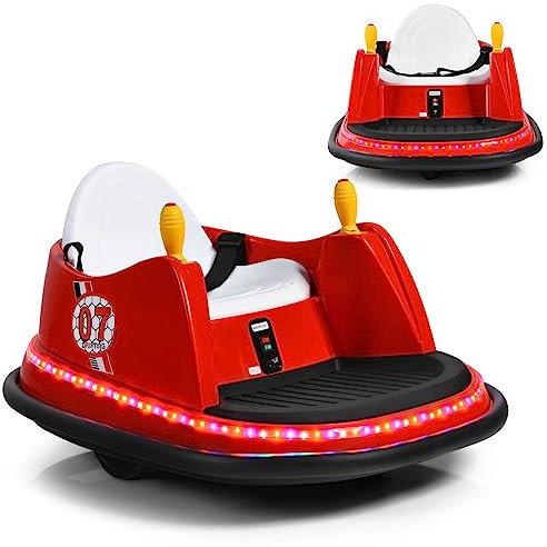 Maxmass 360-Degree Rotation Spin Bumper Car, 6V Battery Powered Kids Waltzer Car with Dual Joystick, Remote Control, Flashing Lights and Music, Electric Ride on Vehicle Toy for Boys & Girls (Red)
