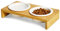 PETLINUS Gamelle Chat Surélevée Double - Gamelle Chat Céramique avec Support en Bois - Gamelle Chiot, Gamelle Chien Petit ou Bol Chat, Mangeoirs et Abreuvoirs - Bambou