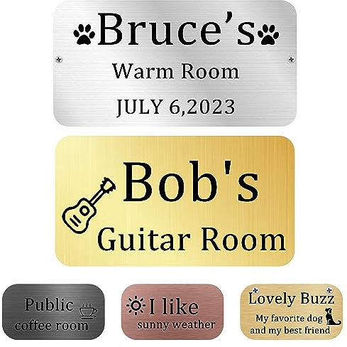 Hadefa Placa rectangular personalizada de acero inoxidable con nombre, 2.5 x 7.6 cm, elegante soporte de pared y mesa, perfecto para propiedad, oficina, dormitorio y uso promocional