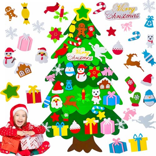 Sonfedo Albero di Natale in feltro, albero di Natale per bambini, fai da te in feltro con ornamenti rimovibili, casa porta parete decorazione natalizia (P6)