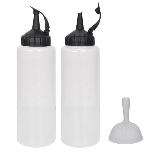 2 Pezzi 350ml Bottiglie di Plastica per Condimenti da Spremere, Nessuna Perdita Bottiglia per Squeeze con Tappi, Trasparente Condimento Dispenser con Imbuto Per Ketchup,Salsa Piccante,Olio D'oliva