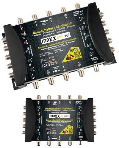 maxx.onLine Kaskade Multischalter 8 Teilnehmer & 1 Satellit, Quad- & Quattro LNB tauglich, DVB-S Multiswitch 5/8 mit eco Sparmodus, Terr. aktiv