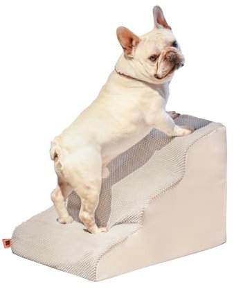 Galatée Hundetreppe, Haustiertreppe Aus Hochdichtem Schaumstoff Für Kleine Hunde Und Katzen, Hunderampe Mit Rutschfester Unterseite Für Alte Katzen, Verletzte Hunde Und Welpen(3 Schritt, Cremeweiß)