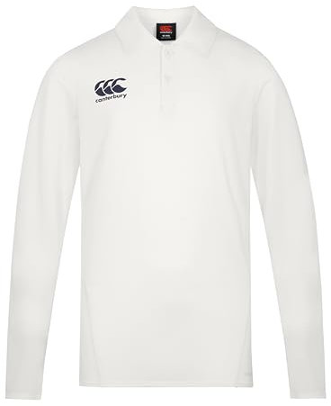 Canterbury Men's Cricket Long Sleeve Polo Shirt | Moisture Wicking | Breathable Polo Shirt, Cricket Cream, XL