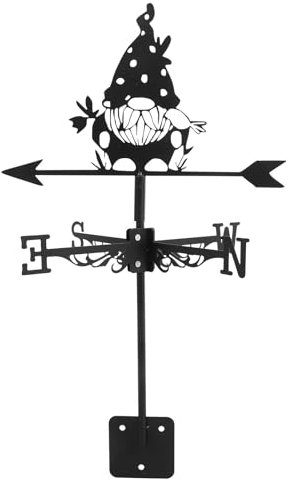 Zwerg Wetterfahne Dachhalterung Elch Wetterfahne 3D Tier Metall Garten Windfahne Eisen Skulptur Weihnachten Outdoor Dekorationen Schwarz Wetterhahn Weihnachten Hinterhof Bauernhaus Hof Dekor (Gnome)