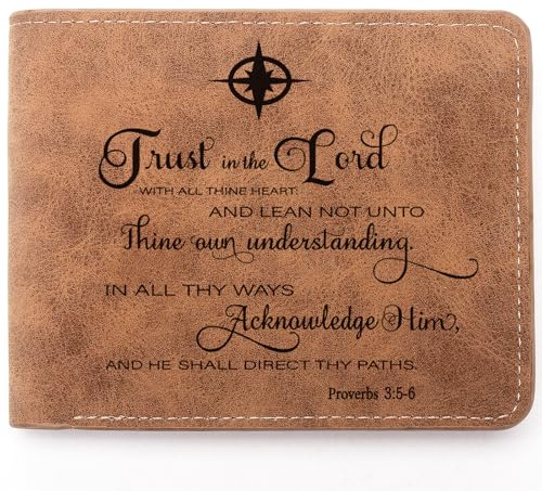 TZYTHT Christian Gifts Ledergeldbörse für Herren, graviert, personalisierbar, Bibelvers, Glaube, religiöse Geburtstagsgeschenke, Sprüche 3,5-6, Christliche Geschenke
