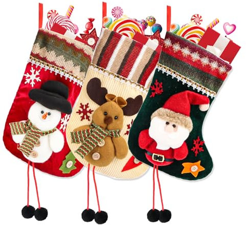 KFDDRN 3 Stück Nikolausstrumpf, Weihnachtsstrumpf 2025, Nikolaussocken zum Befüllen, Weihnachtsdekoration für Kamin, Weihnachtsbaum, Wand, Treppe 30cm