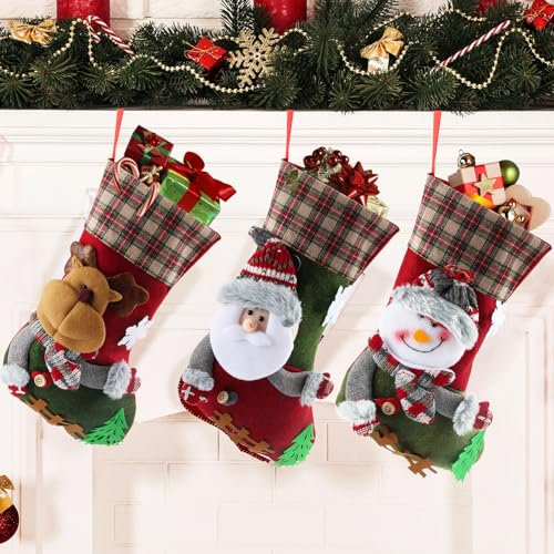 XIMEY Calcetines Navidad 3 Piezas Calcetines Navidad Chimenea, Calcetines Navidad Decor, Calcetines de Navidad, Calcetines Navidad, Decoración Navideña para Chimenea/Escaleras/Árbol de Navidad (MA)