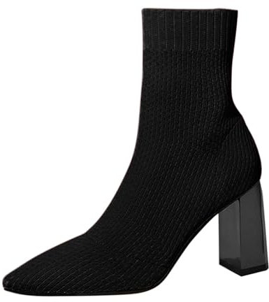 Julireh Impermeabile Moda Punta Flying Weave Mesh Goffo Tacco Alto Grandi Dimensioni Stivali Medio Alto Militare 43, Nero , 39 EU