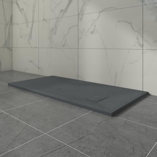 Aquariss SMC Slate Effect Shower Enclosure Tray 1400x700mm Rectangular Wetroom Shower Base Anthracite