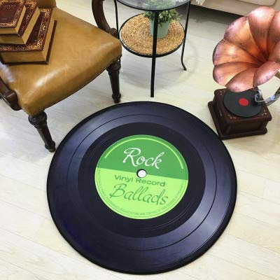 HAHII Teppich rund Vinyl Schallplatte 120CM Waschbarer Rutschfester Innenteppich, geeignet für Wohnzimmer, Schlafzimmer, Kinderspielzimmer