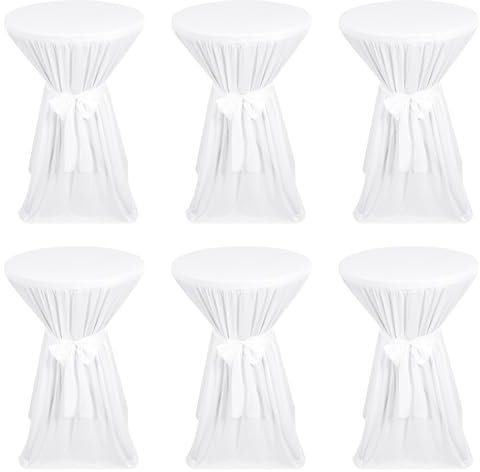 Lumaycens 6er-Set Premium Stehtischhussen 70 cm – Stehtischhussen mit Schleifenband Blickdicht, rutschfest Bügelfrei & Waschbar, für Bistrotische Bartische Tisch-Überzug (weiß)