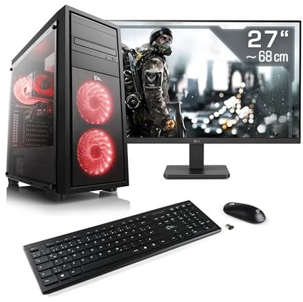 Gaming PC mit Windows 11 Home, AMD Ryzen 5 5600 6X 3500 MHz, 1000 GB M.2 SSD, 16 GBDDR4-RAM, Radeon RX 7600 XT, MSI Mainbaord, USB 3.2, 27 Zoll Full-HD, Tastatur/Maus-Set, M11490H