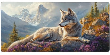Wolf Mousepad XL 1000x400mm/100x40cm Groß Gaming Mauspad Berg, Schreibtischunterlage Mit Anti-Rutsch Basis,Tischunterlage Large Size, für Gaming Office Home Zubehör, Geschenke für Männer-z682