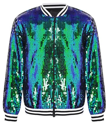 Alvivi Kinder Pailletten Jacke Jungen Mädchen Glitzer Baseball Jacke Langarm Sweatjacke Mantel Jazz Hip Hop Disco Party Tanzkostüm