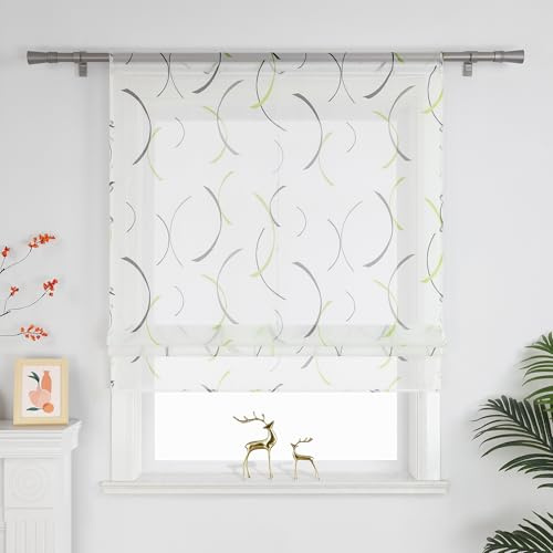 Joyswahl Raffrollo mit Tunnelzug Lichtdurchlässig Raffgardinen Wohnzimmer Fenster Vorhänge raffrollos für Fenster Stangendurchzug Modern HxB 140 x 60 cm Grün 1 Stück