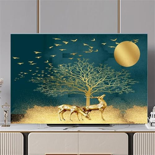 Hixingo TV Cover Decorative, 3D Elk Pattern Universal Elastic Television/TV Screen/Computer Dust Protection Cover Soft Breathable, 32-80inch (Golden Elk,70inch)