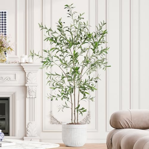 YOLEO 6FT Artificial Olive Tree 180CM Tall Faux Silk Olive Plant with Lifelike Leaves Fake Tree for Home Office Indoor Decor (Style 4)