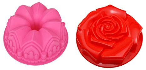 getuse Lot de 2 moules à gâteau en silicone anti-adhésif avec motif rose, passe au micro-ondes et au four