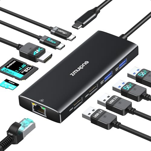 USB C Hub Multiport Adapter, USBC Hub with Ethernet HDMI, 10 IN 1 USB-C Dock to 4K HDMI,Ethernet,100W PD,4 USB Ports,SD/TF, USB Type C Dongle for MacBook,Dell,HP(Black)