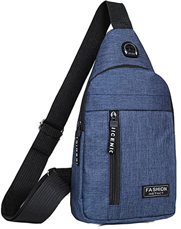 Männer Frauen Crossbody Brusttasche Mehrzweck-Geldbörse One Strap Reisesporttasche mit Kopfhörerloch Jogginghose Herren Taschen Mit Reißverschluss (Blue, One Size)