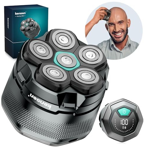 Afeitadora Cabeza Hombre, kensen Maquina Afeitar Hombre para Calvo, 6D Cabezales Maquina para Afeitar Cabeza en Seco y Húmedo con Pantalla LED, 180 mins Uso, IPX6 Impermeable, USB-C