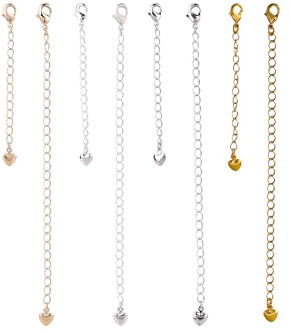 lasuroa 8stk Herzförmige Verlängerung Halskette, 4 Lange und 4 Kurze Verstellbare Kettenverlängerungen für Halsketten Armbänder Fußkettchen (vier Farben)