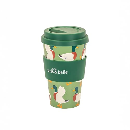 Sass & Belle Stockente Duck Reise-Kaffeetasse – Wiederverwendbarer Becher mit Stockenten-Druck – Öko-Reisebecher mit Deckel, stilvolle Kaffeetasse für Pendler, perfektes charmantes Geschenk