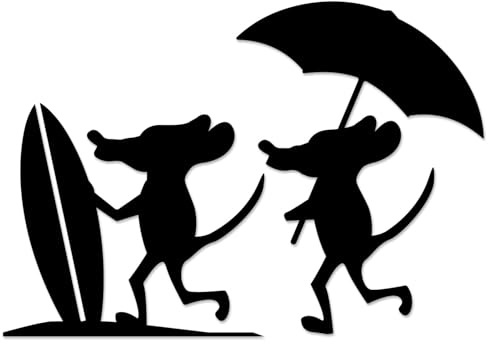 younikat Aufkleber Maus Surfen Regenschirm 9 cm schwarz - you0153 | witterungsbeständig, vergilbungsfrei, UV-beständig, lustige Heimdeko, Wandtattoo