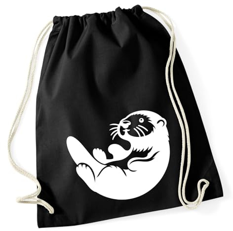 Huuraa Turnbeutel Otter Silhouette Geschenk | Sportbeutel 12 Liter Black Baumwolle Schwarzer Rucksack Geschenkidee Unisex Beutel mit Kordelzug Baumwollbeutel