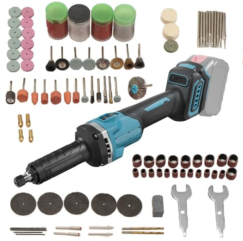 Lijadora recta con batería con 147 accesorios, compatible con baterías Makita de 18 – 21 V, lijadora multifunción sin escobillas, 4 velocidades, adecuada para pinzas de sujeción de 3 mm y 6 mm (sin