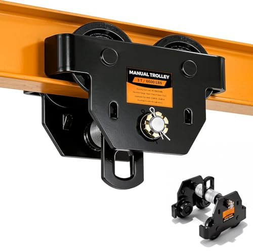 POWLAB I Beam Trolley 3 Ton Manual Adjustable for I-Beam Flange Width 3.66 - 8.46, Overhead Push Beam Trolley Heavy Duty Dual Side Wheels, for Garage Hoist for Straight Curved I Beam