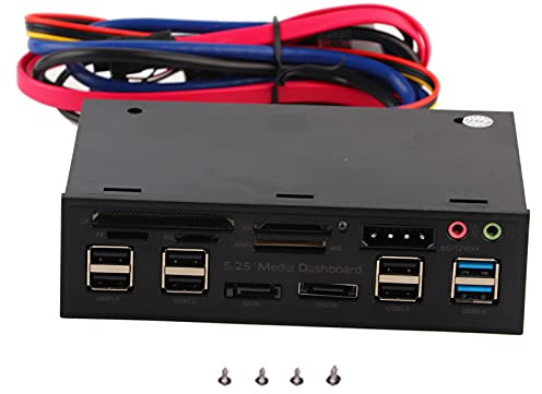 5,25-Zoll-Medien-Dashboard, Vorderseite, USB 3.0, 2.0-Hub, ESATA, SATA, Audio, Multi-Kartenleser, All-in-One-Kartenleser für kleine, mittelgroße Computergehäuse, schwarzes