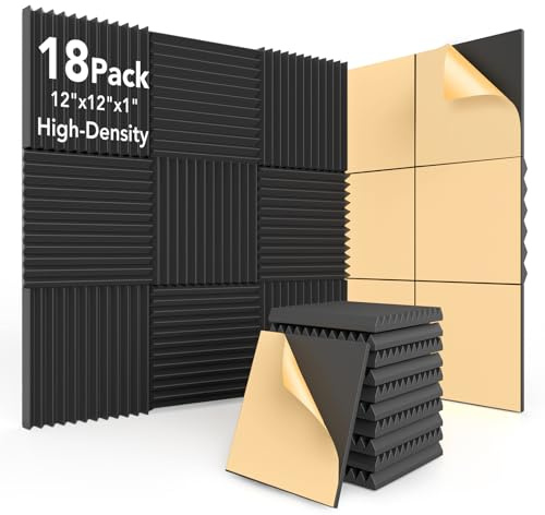 AUSLET 18 Pack Acoustic Foam Panels with Self-Adhesive, 12x12x1 Inches Wedge Soundproofing Panels for Walls, High Density Soundproof Foam for Studio, Home Office, Gaming Room