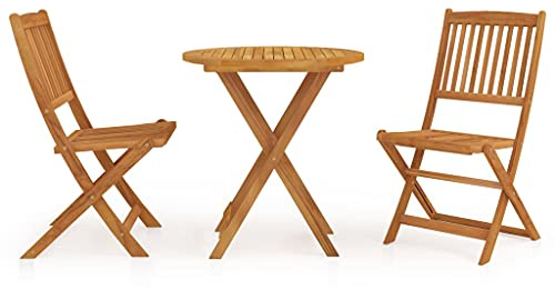 Runheo 3-TLG. Garten-Essgruppe Klappbar aus massivem Akazienholz, Ø 70 cm Esstisch & 2 Stühle, Geöltes Outdoor-Möbelset für Balkon, Terrasse, Garten