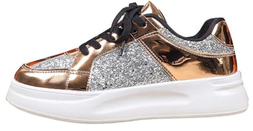 Glitzer Schuhe Damen,Glitzer Sneaker Damen Pailletten Halbhoch Damenboots Party Chucks Turnschuhe Karneval Plateau Funkelnde Leichte Metallische Rockabilly Schuhe 35-44