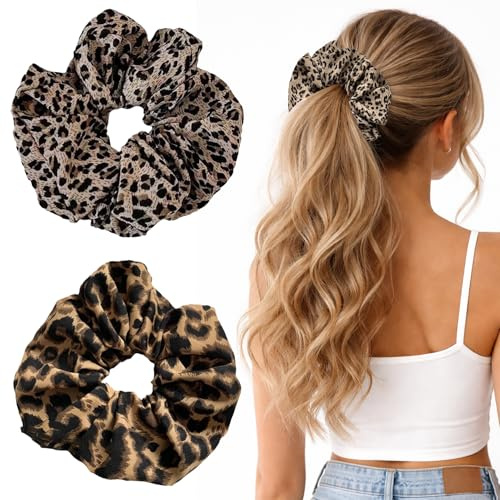 BaZuyunMd Scrunchies Damen, 2 Stück, Leopardenmuster, Weich, Starker Halt, für Dickes & Feines Haar