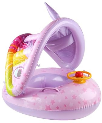 HYZYWON Flotador Bebe con Sombrilla, Flotador Bebe, Flotadores para Bebes, Unicornio, para Playa, Piscina (C)
