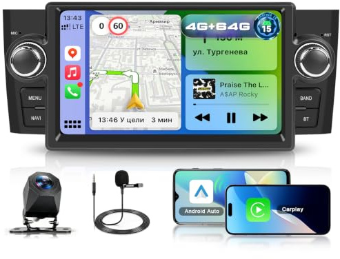 4G+64G Autoradio für FIAT Grande Punto/Punto 2005–2009 Linea 2007–2011 | Android-Radio mit Bluetooth und kabellosem CarPlay, 7 IPS-Bildschirm FM RDS DSP EQ 5G-WLAN GPS+SWC,AHD Rückfahrkamera
