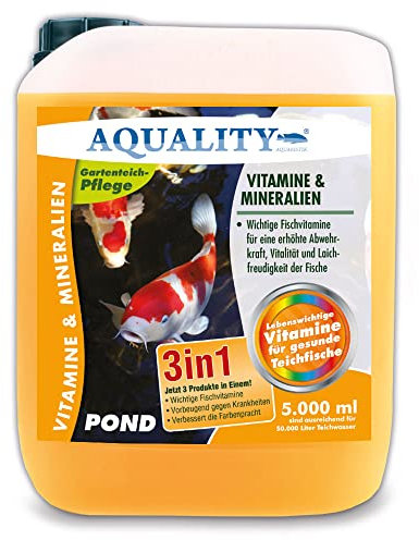 AQUALITY Gartenteich Vitamine & Mineralien Pond 3in1 (Lebenswichtige Fischvitamine für eine erhöhte Abwehrkraft, Vitalität und Laichfreudigkeit), Inhalt:5 Liter