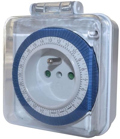 TIBELEC 562410 Programmateur Journalier - Minuterie de Jour Extérieur, Étanche IP44, Programmation par Trance de 30 Minutes, 24 programmes, Pratique pour Éclairage et Appareils Extérieurs, 16A, Blanc