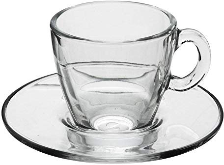 Pasabahce Aqua Service Kaffeetassen mit Teller, Glas, Transparent, 6 Stück