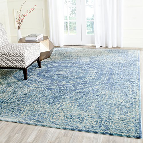 SAFAVIEH Valencia Collection Accent Rug - 4' x 6', Blue & Multi, Boho Chic Distressed Design, Non-Shedding & Easy Care, Ideal for High Traffic Areas in Entryway, Living Room, Bedroom (VAL205R)
