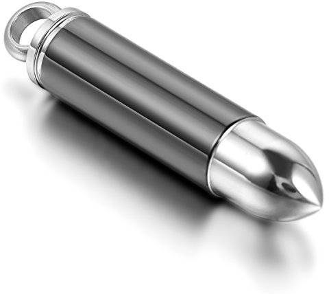 JewelryWe Patronenhülse Anhänger Halskette Herren: Edelstahl Öffenbarer Bullet Gewehrkugel Kugel Anhänger Kette Coole Militär Amulett Kapsel Schmuck Punk Rock Biker Accessoire Geschenk für Männer