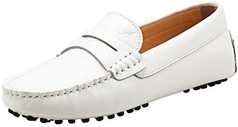 Shenduo Mocassini Donna in Pelle Liscia comode Loafers Scarpe Casual D7052 Bianco 40EU