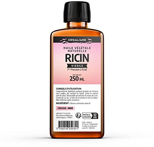 Rizinusöl 250 ml – Orgaliane – rein und natürlich – Bart, Haare, Wimpern, Nägel, Haut.