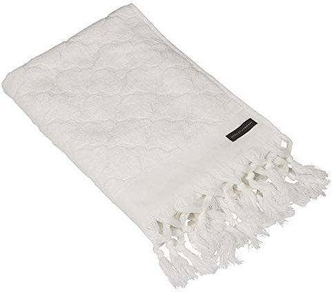 Skandinavisch Französisch Design Frotte Handtuch mit Quasten 'Miah' 50 x 70 cm Offwhite 100% Baumwolle Vintage Boho